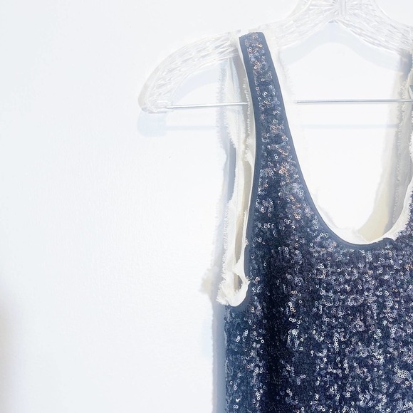 Wilfred Silk Black Mix Sequin mini dress with white frayed detailing SZXS - Picture 7 of 7